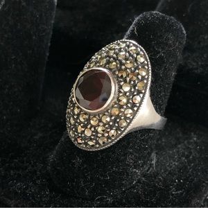 Judith Jack Sterling Silver Garnet & Marcasites Ring sz 6